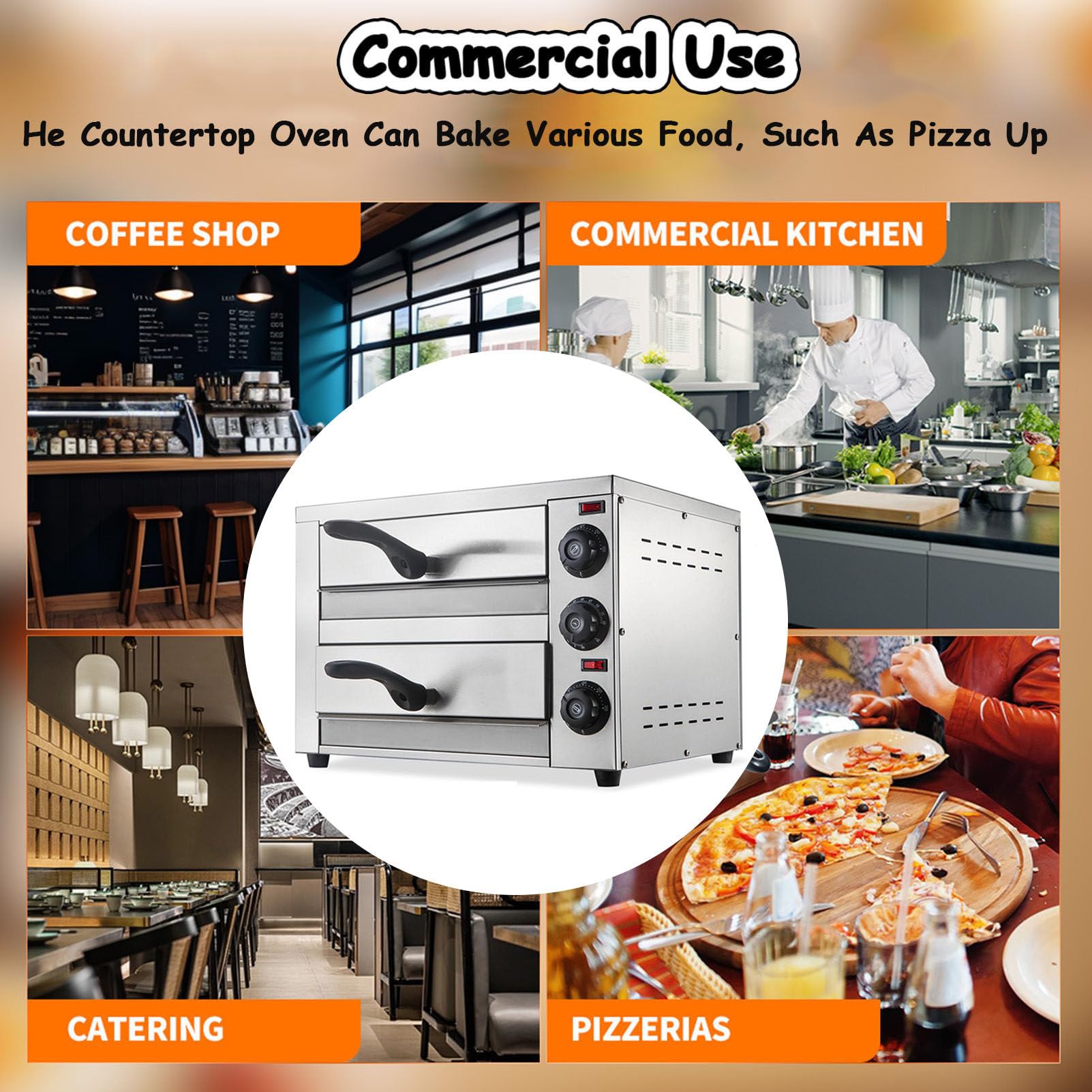 Four À Pizza Électrique Professionnel - Four De Comptoir en Acier Inoxydable De 12 Et 16 Pouces pour La Maison Et Le Restaurant, Idéal pour Les Pizzas, Les Bretzels Et Les Gri，16 Pouces