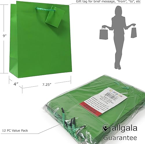 Miniatura 2 de allgala Bolsas de regalo, paquete de 12 bolsas de regalo duraderas de 9 x 7 x 4 pulgadas, color verde, con asas, para cumpleaños, bodas, suministros