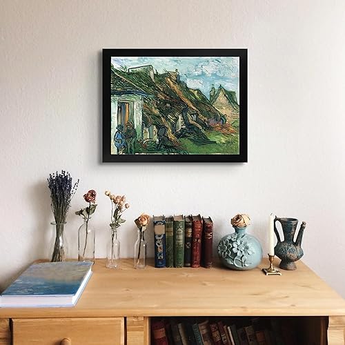 Miniatura 3 de Cabaña perdida con paja arenisca cabañas en Chaponval 2 por Leonardo Da Vinci  Impresión en marco plano negro  Reproducción de pintura de obra fina