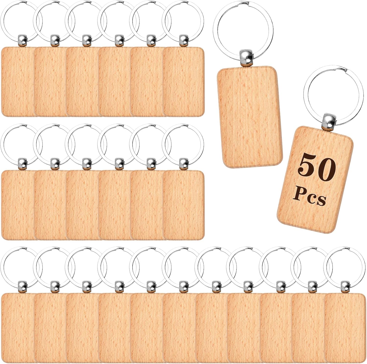Aemygo 50 Pieces Wooden Keychain Blanks, Rectangle Wood