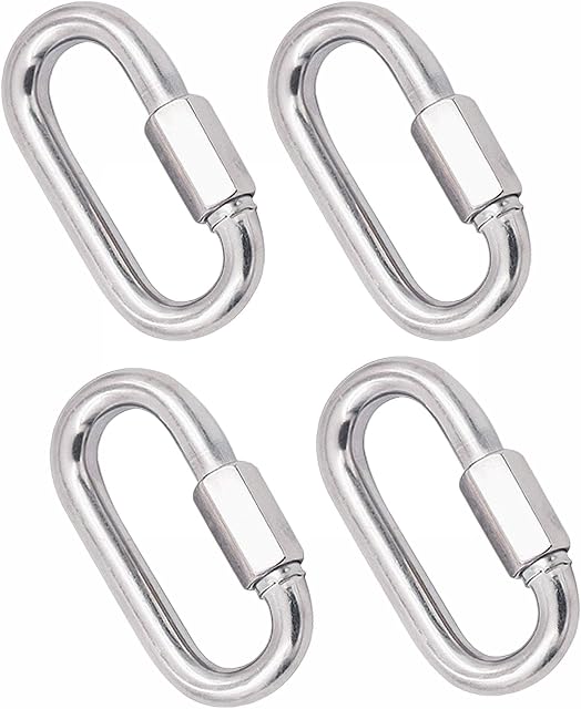 4 Pcs Quick Carabiner Clip Heavy Duty, M8-0.32" Stainless Steel, 500KG Bearing, Quick Link Screw Lock, for Home, Camping, Climbing, Hiking, Traveling, D Shape Marine Grade