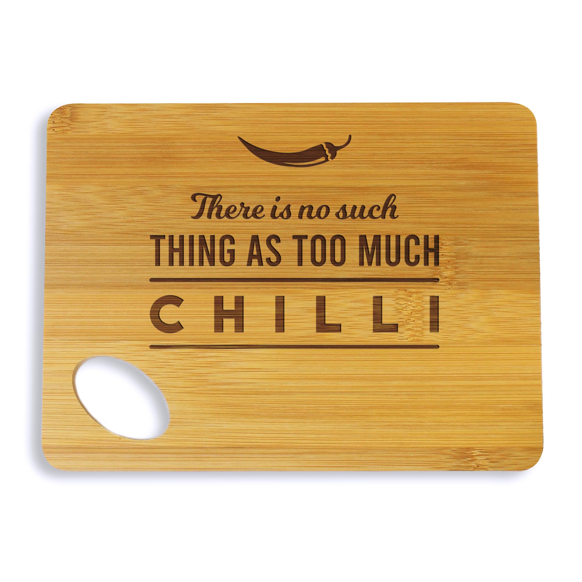 eBuyGB Small Personalised Wooden Chopping Board, There is No Such Thing As Too Much Chilli, Funny Cooking Gift, Serving Cutting Board, Chilli Lover Gifts for Him Her