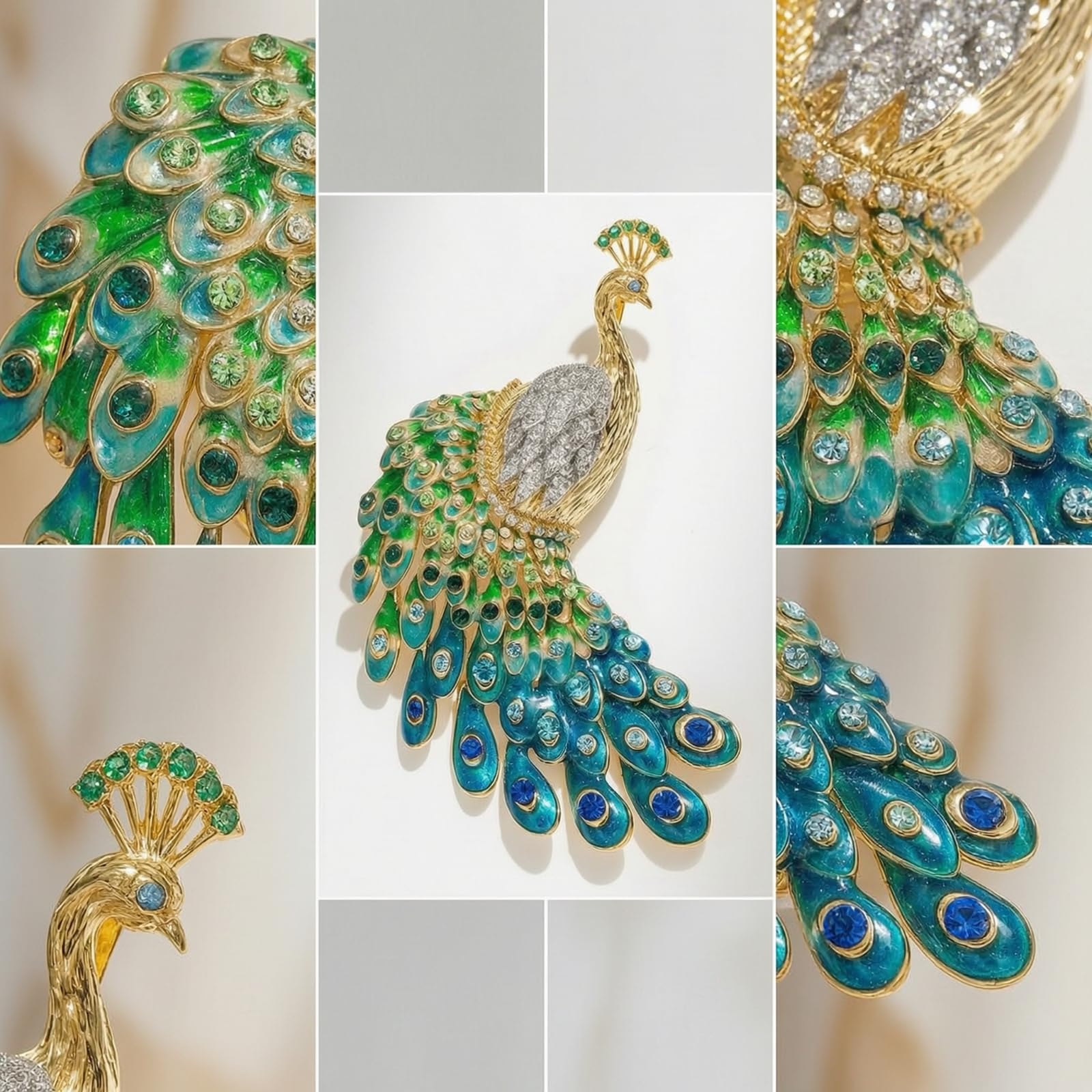 Pfauen-Brosche bunt Pfauenbrosche glitzernd Vogelbrosche-Brosche für Sammler, Abendgarderobe, Mantelaufschlag