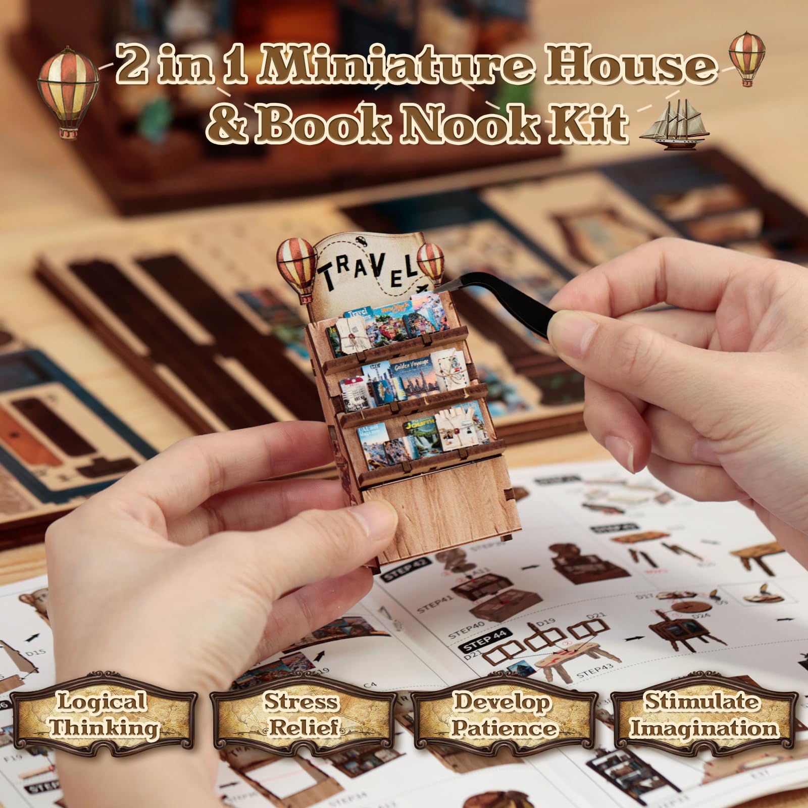 CUTEBEE Book Nook Kit - Casa Bambole in Miniatura da Costruire, Libreria Journey Trace Booknook Puzzle in Legno 3D, Set Creativo per la Decorazione della Libreria, Regali per Familiari e Amici