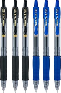 Pilot G2 pens retractable Gel Roller ballpoint Bold pt 1.0 Black & Blue Bundle, (6 COUNT)