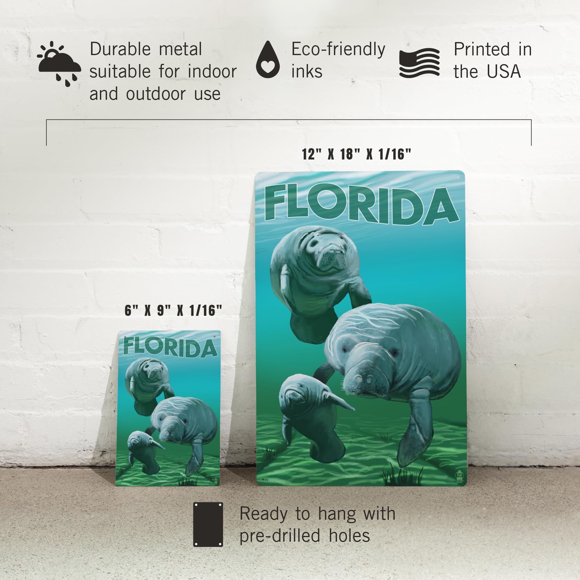 Amazon.com: Lantern Press 12x18 Inch Metal Sign, Florida, Manatees