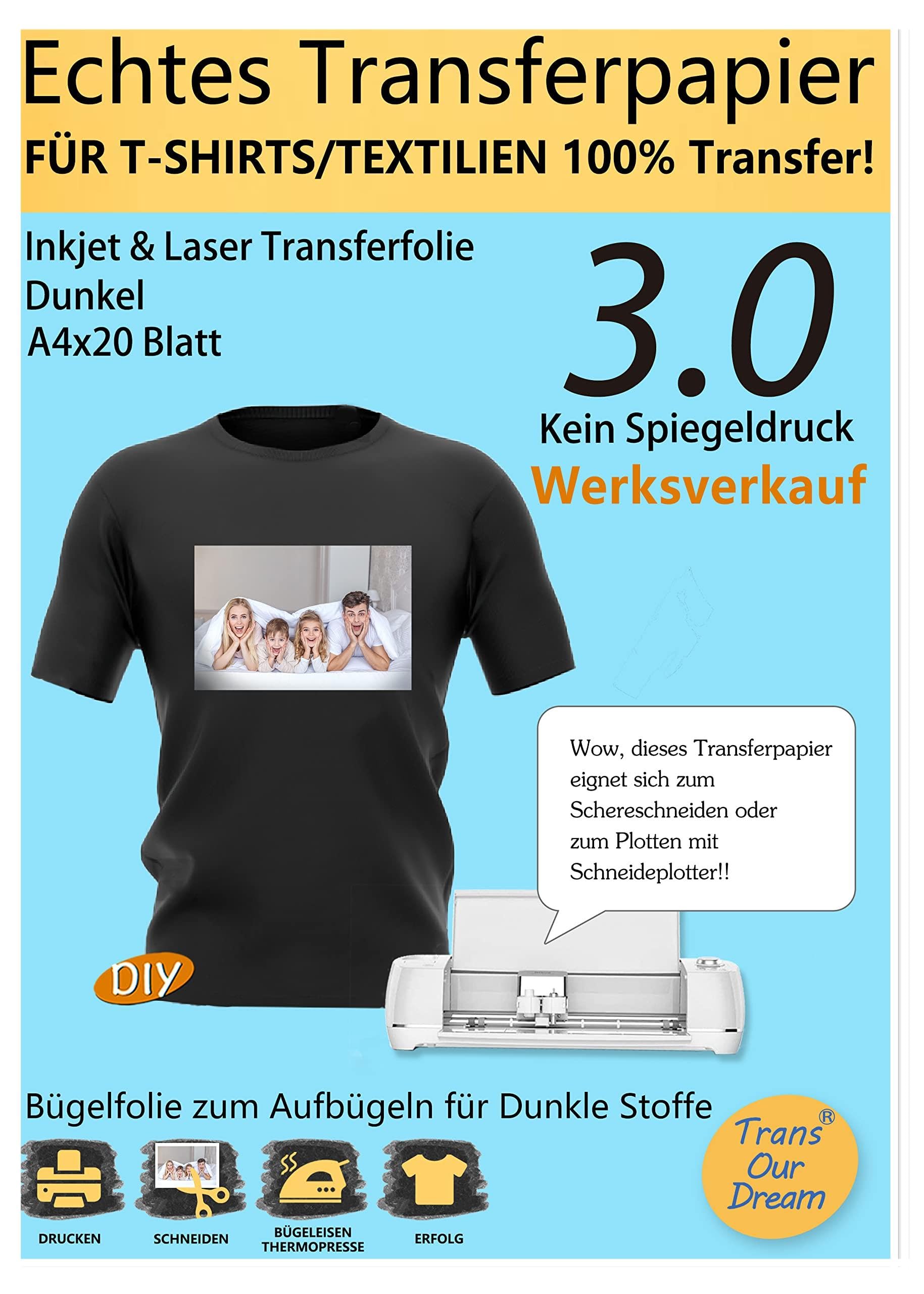 TransOurDream Pellicola per trasferimento laser per tessuti scuri DIN A4 20 fogli