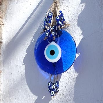 BCS Evil Eye Wall Decor 4'' Blue Glass Turkish Greek Nazar Amulet Good Luck & Protection Charm - Handmade Hanging Ornament for Home,Office, Garden, Door - Ojo Turco