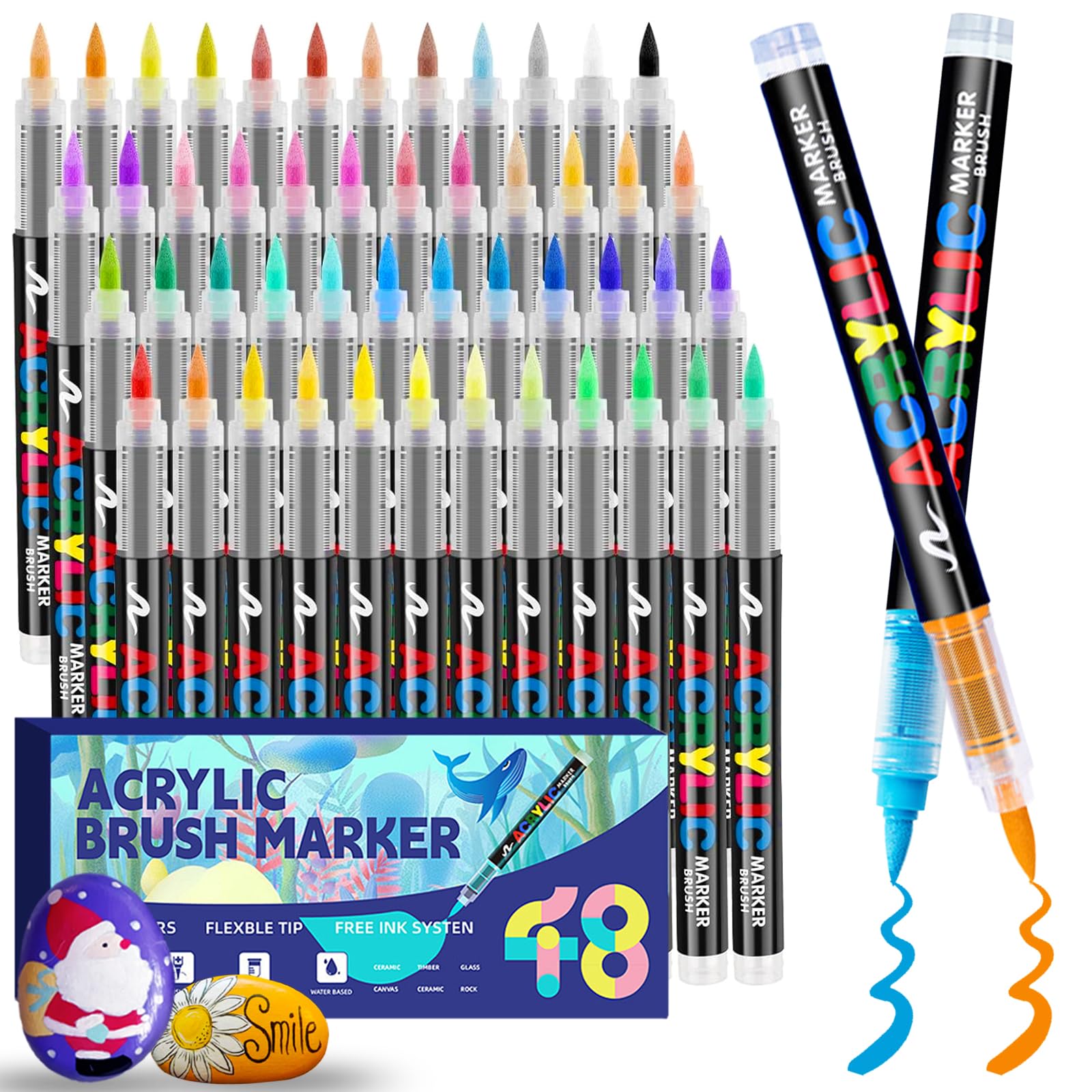Lurmivex 48 Colours Acrylic Paint Pens Set, Acrylic Brush Markers, Acrylic Pens for Colouring, Glass, Stone, Wood, Canvas, Ceramics & Calligraphy