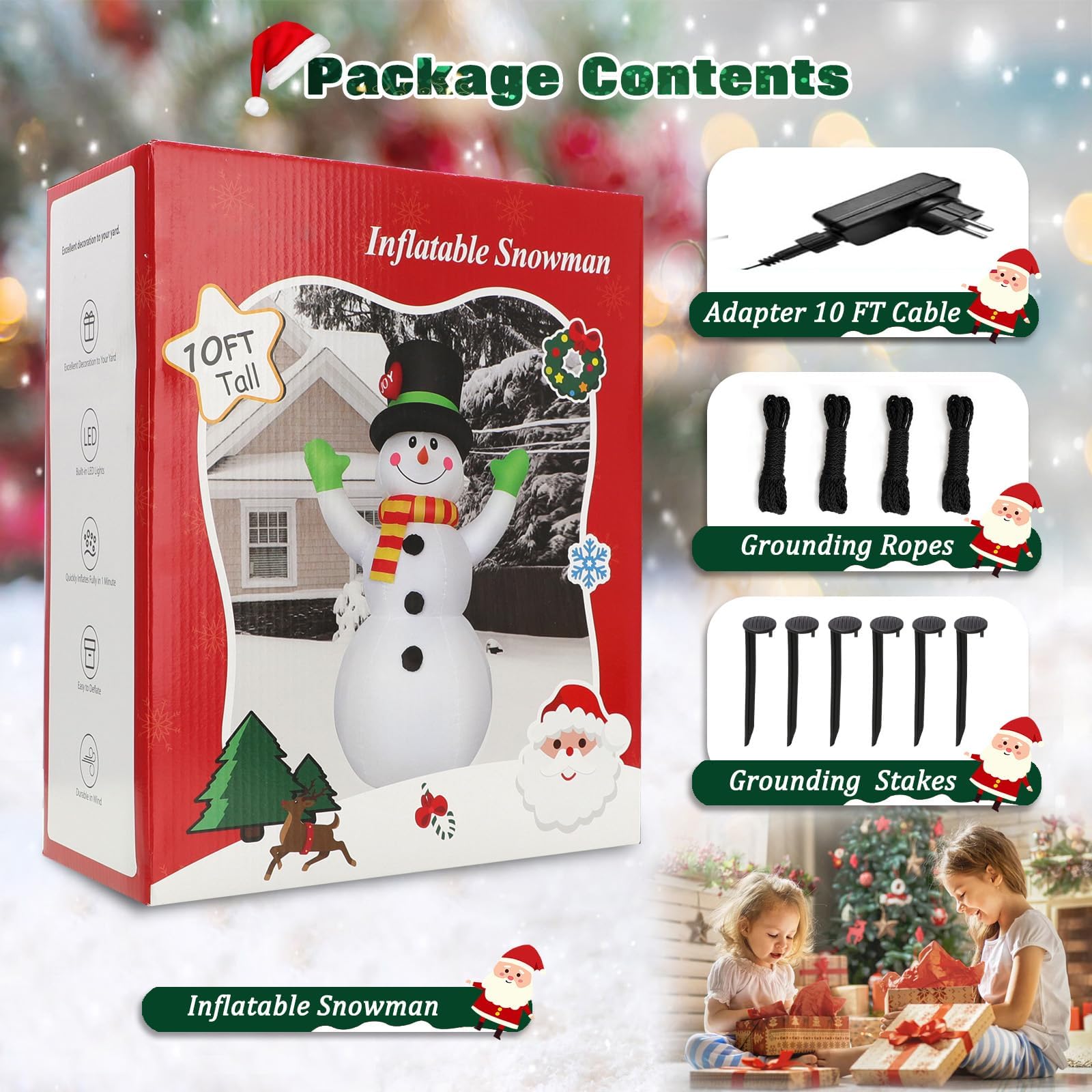 Aufblasbarer Schneemann 3 m mit LED Beleuchtung, riesige Aufblasbare Weihnachtsdeko Außen, Aufblasbarer Schneemann große Weihnachtsfigur, windstabil & wetterfest, Outdoor Deko für Garten Xmas Party
