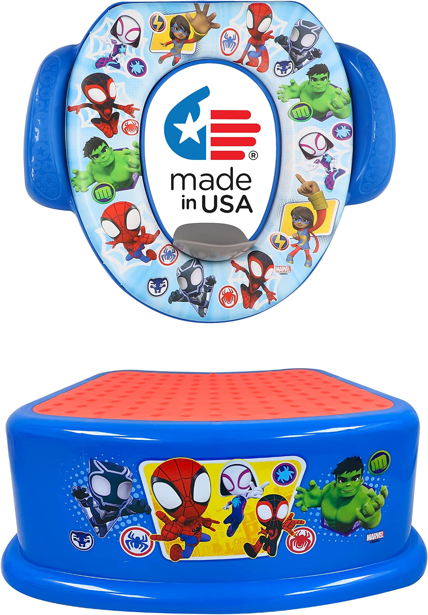 Ginsey Spidey and His Amazing Friends"Team Up" 2 Piece Essential Potty Training Set - Soft Potty Seat, Step Stool