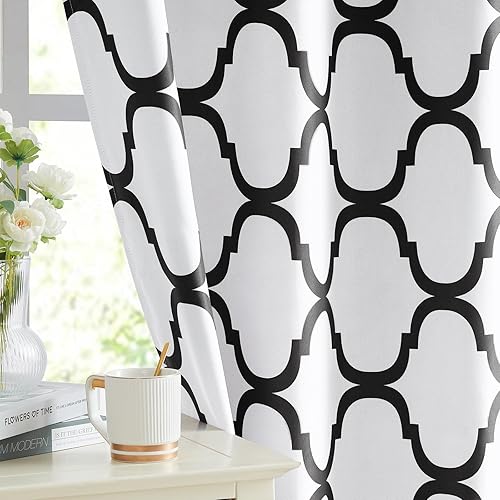 Miniatura 7 de Melodieux Cortinas opacas con ojales para oscurecer la habitación, con estampado marroquí, para sala de estar, dormitorio, 42 x 96 pulgadas, blanco
