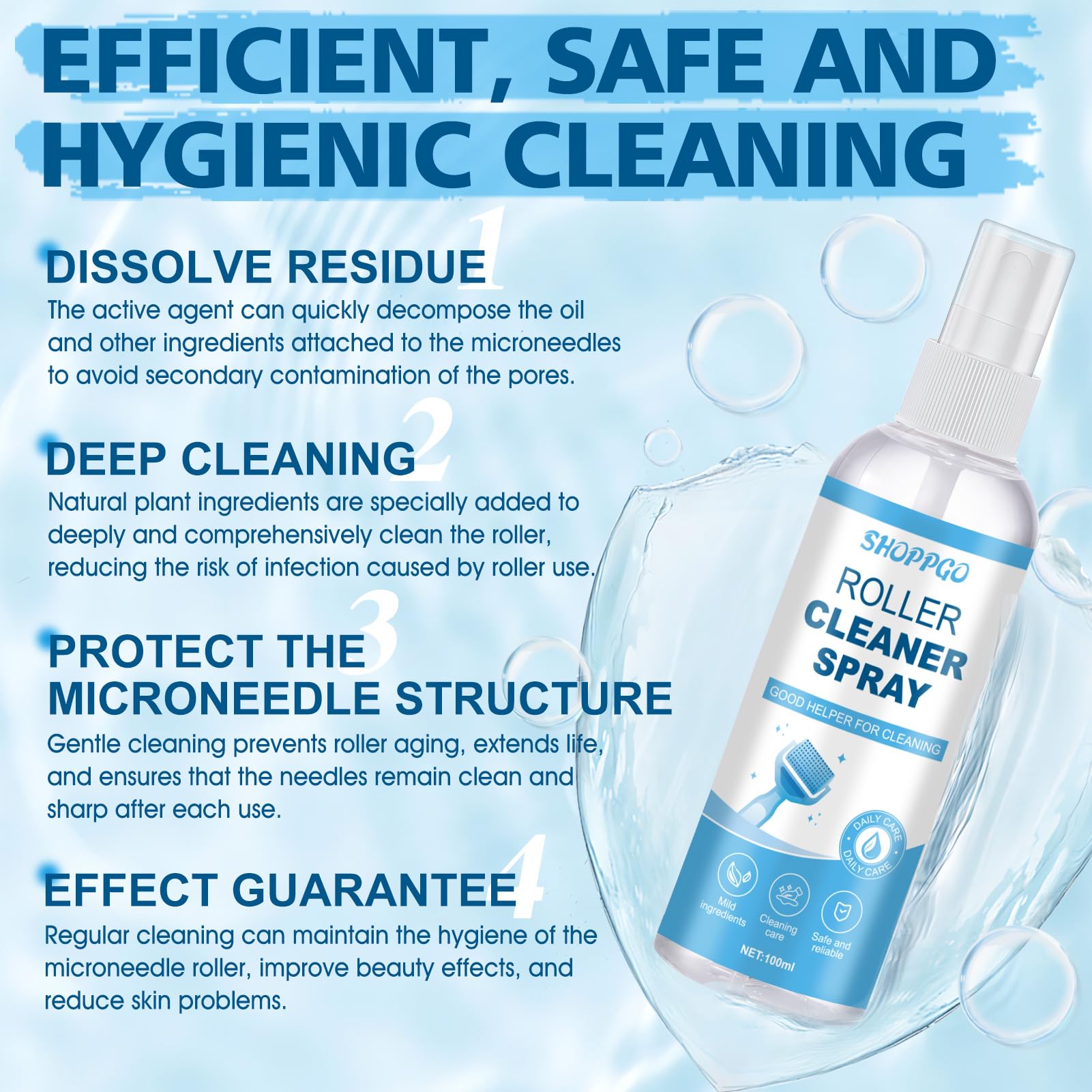 Derma Roller Cleaner, Microneedling Viso Roller Cleaner, Micro Needling Viso Cleaner Spray, Adatto per Microneedling Pen, Derma Roller, con Panno per la Pulizia, Pulizia Efficace-100ml