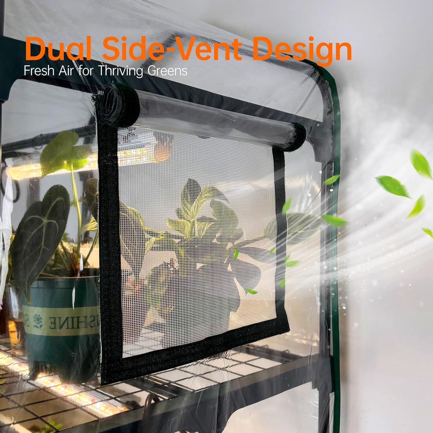 Indoor Greenhouse with Grow Lights, PVC Tent with Waterproof Base Mat, Airflow Windows&Zippered Door, 4Pcs Grow Lights for Seed Starting with Timer, 4-Tier Greenhouse Shelf 27.2x19.3x61.8in