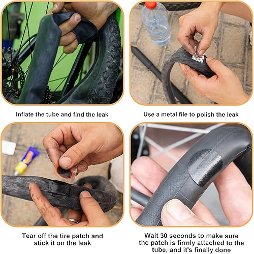 Miniatura 3 de Kit de reparación de neumáticos de bicicleta de 40 piezas, sin pegamento, incluye 36 parches rectangulares cuadrados redondos autoadhesivos y 4