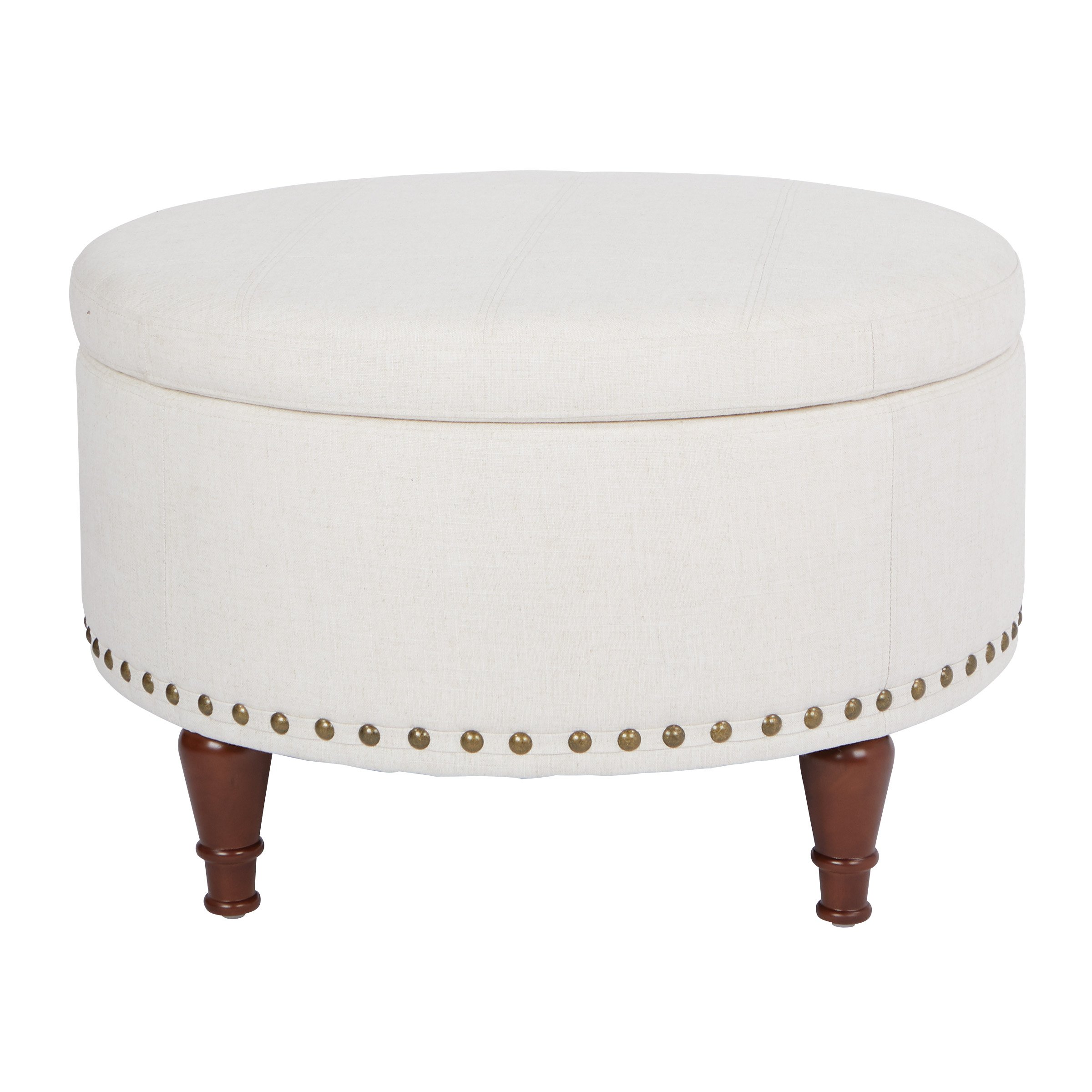 OSP Home Furnishings Alloway Storage Ottoman with Antique Bronze Nailheads, Linen Fabric