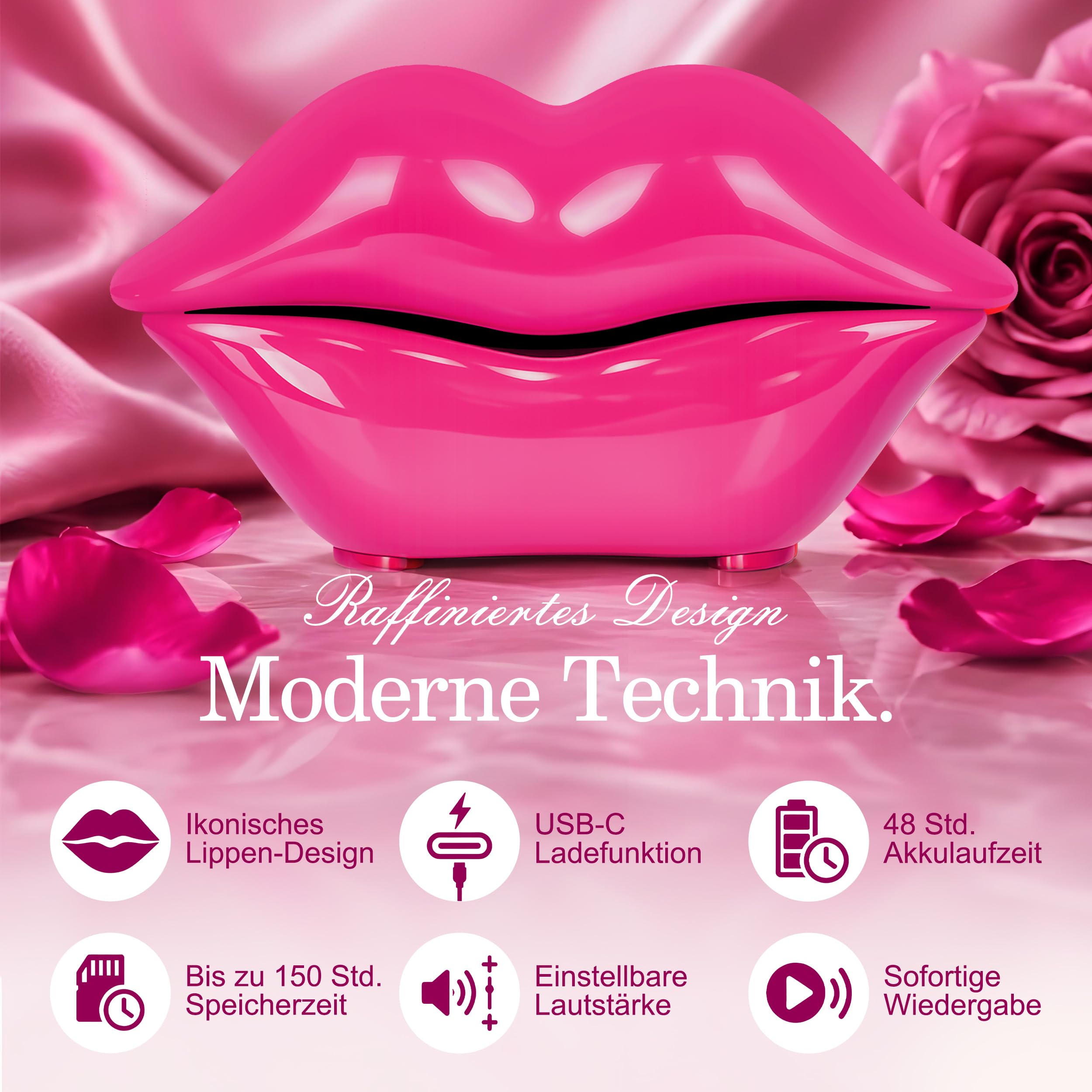 RDYMONKEY Audio-Gästebuch Hochzeit, Retro-Telefon für persönliche Sprachnachrichten, kreative Gästebuch-Alternative für Hochzeit, Party & Geburtstag, 8 GB Speicher (Rosenrot)