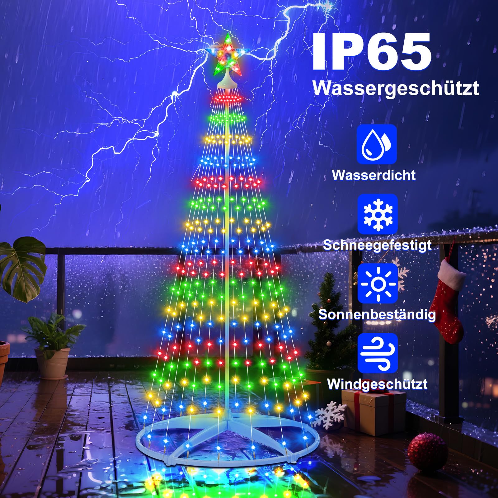 Luces navideñas impermeables con potente mando a distancia, sensor crepuscular automático, perfecto para vallas de jardín arbustos
