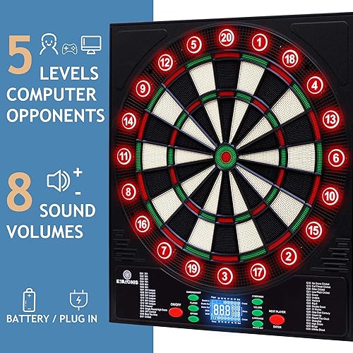 Miniatura 4 de Electronic Dartboard 34 Games 355 Variations with 12 Darts Illuminated Dartboard Dart Storage for 12 Darts