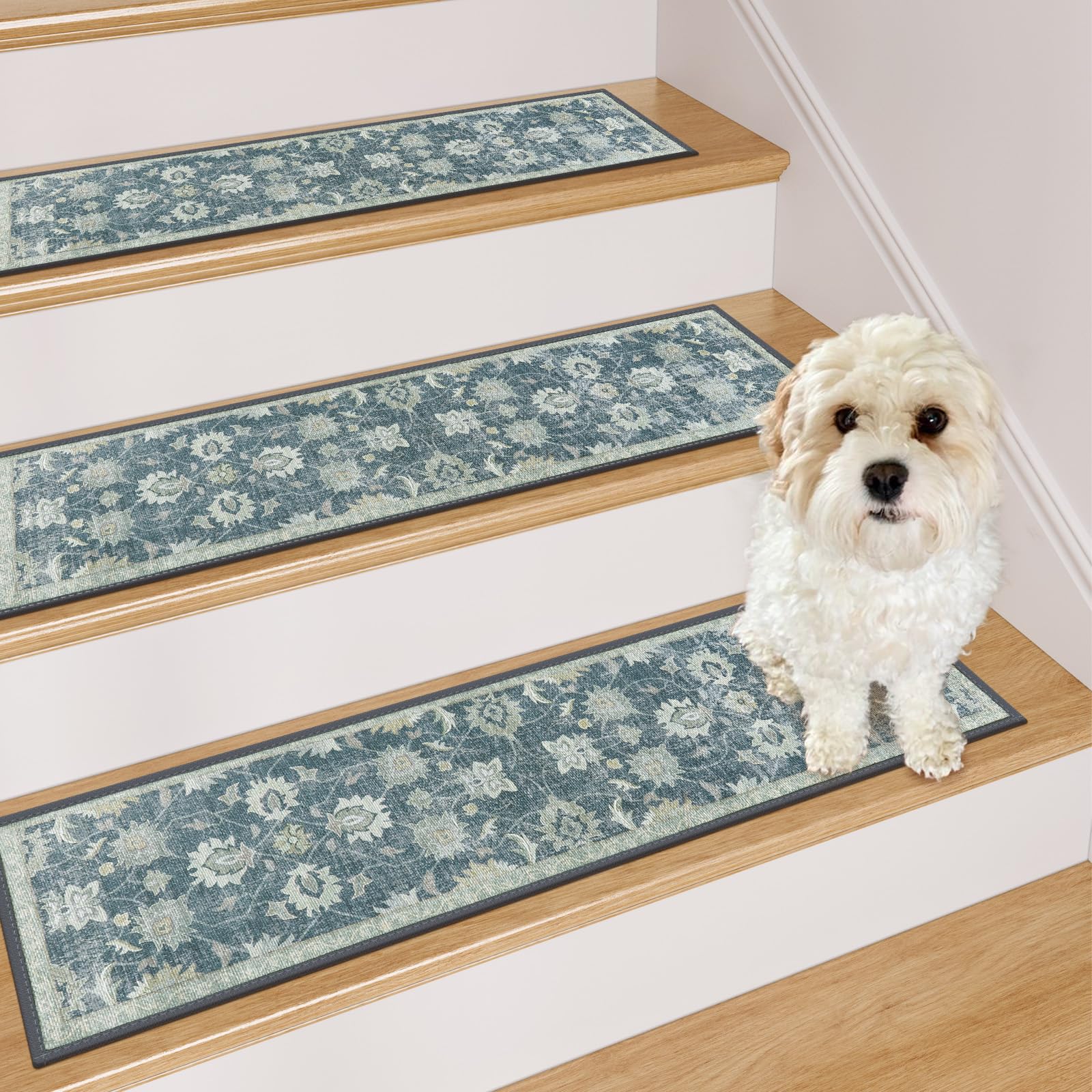 OJIA Stair Treads Non-Slip 30"x8" Peel and Stick Stair Treads for Wooden Steps, Washable Stair Carpet Treads Slip Resiatnt Indoor Stair Mats Stair Runners for Kids and Dogs, 4PCS