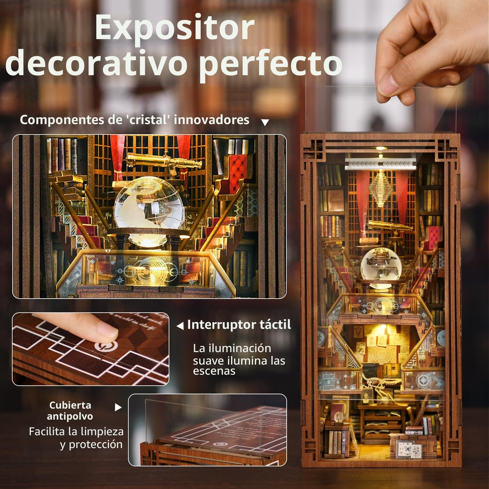 MiniCity Book Nook Kit, DIY Miniature Dollhouse Booknook Kit, Puzzle de Madera 3D, sujetalibros, estantería para Insertar decoración con luz LED para Adolescentes y Adultos (Beyond Library)