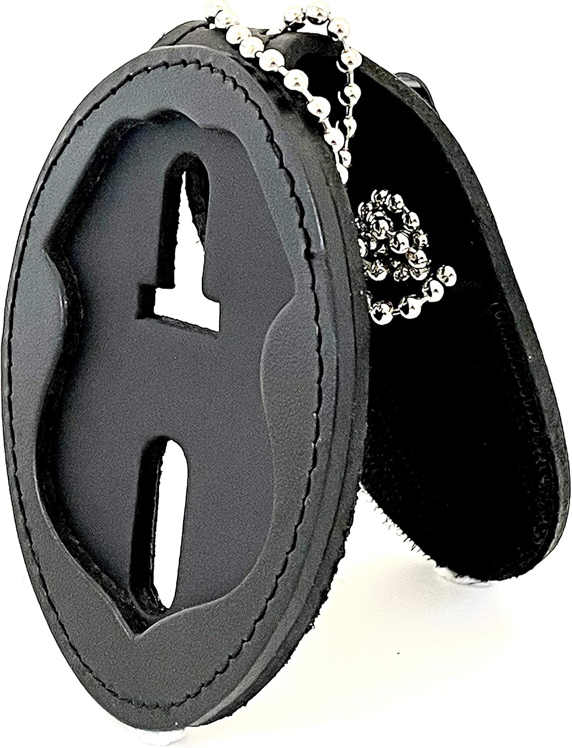 Perfect Fit Shield Wallets ATF Clip On Badge Holder with Neck Chain Black Leather