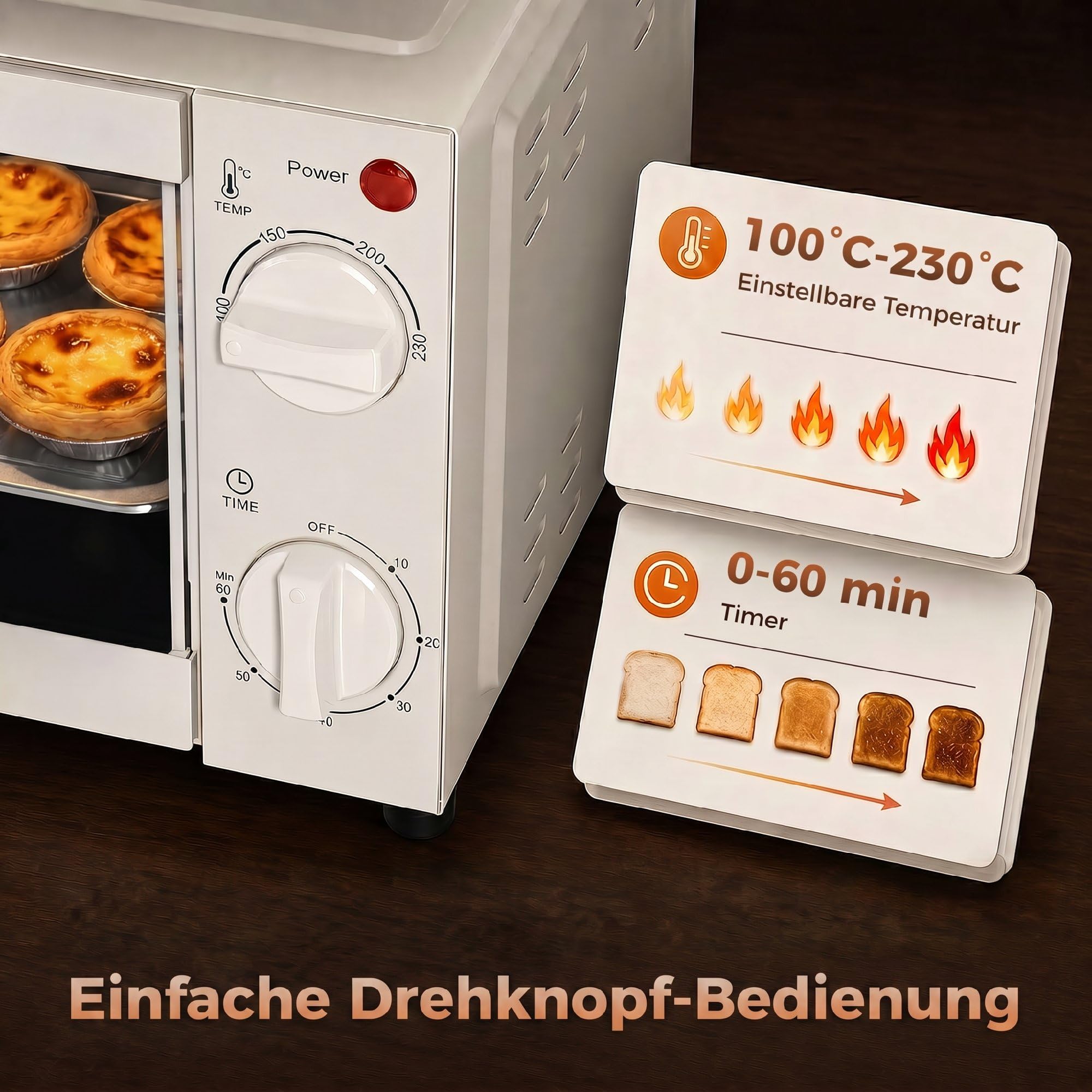 HOMCOM Mini-four 9L Mini four avec plaque de cuisson, grille, 100 °C-230 °C, avec température et durée de cuisson réglables, minuterie 60 min, 750W, acier inoxydable, blanc crème