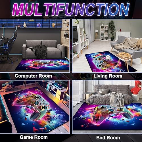 Miniatura 5 de Alfombra de área de juego para adolescentes, alfombra de 3D transparente con diseño de gamepad y controlador de juego de fondo de bomba colorida