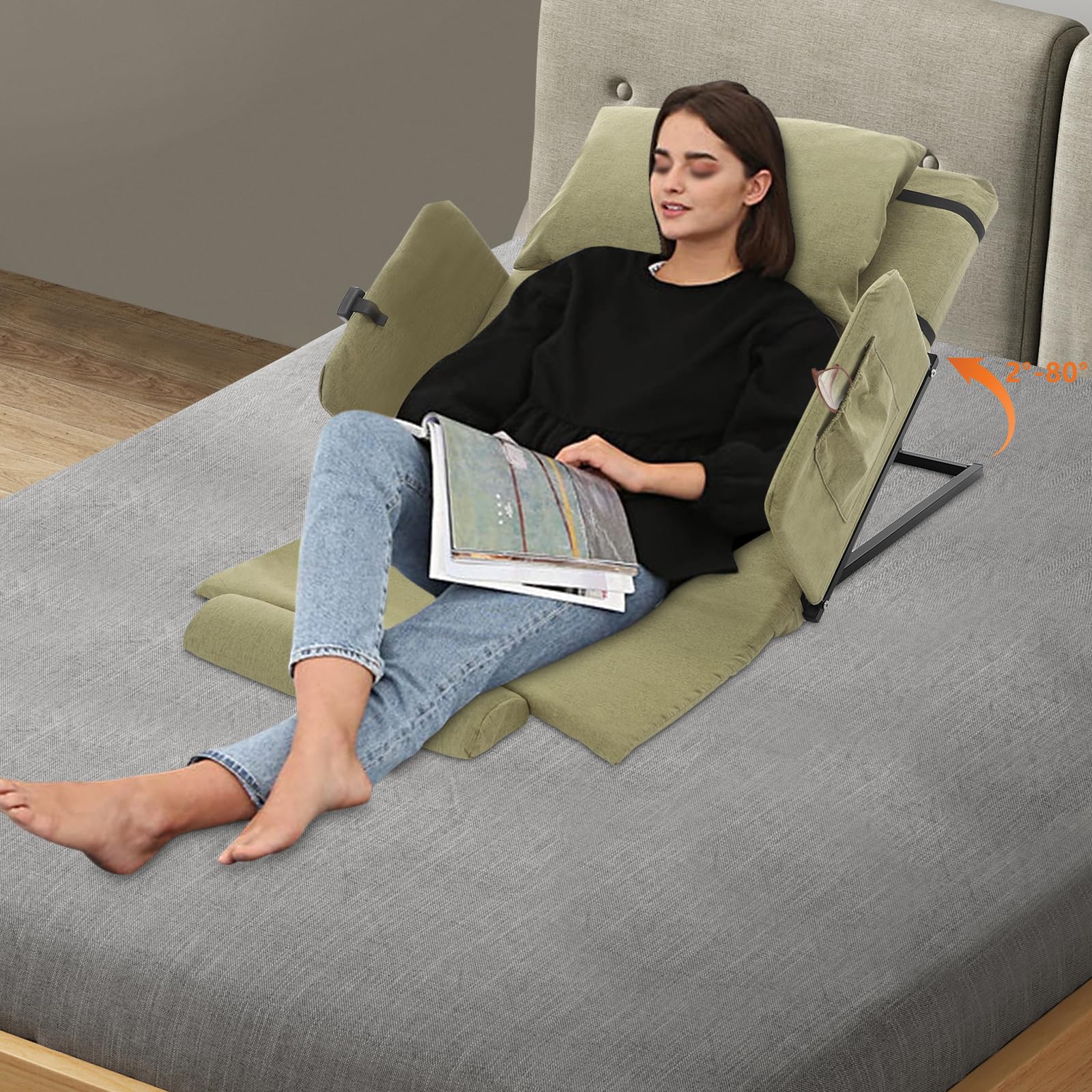 Lift électrique réglable pour matelas tête et pied avec coussin amovible, housse de matelas à fermeture éclair, lit électrique réglable avec accoudoirs pour personnes âgées, personnes handicapées, 120