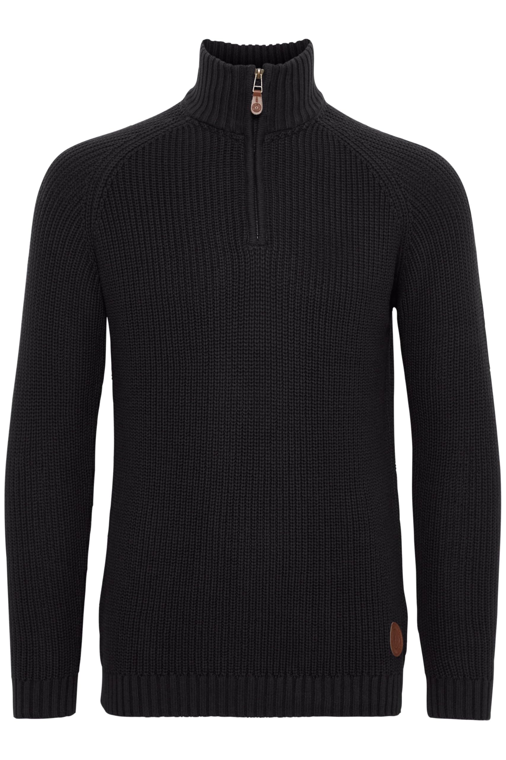 Solid SDXenox Herren Strickpullover Troyer – Grobstrick mit Stehkragen, 100% Baumwolle, Regular Fit, XL, Schwarz