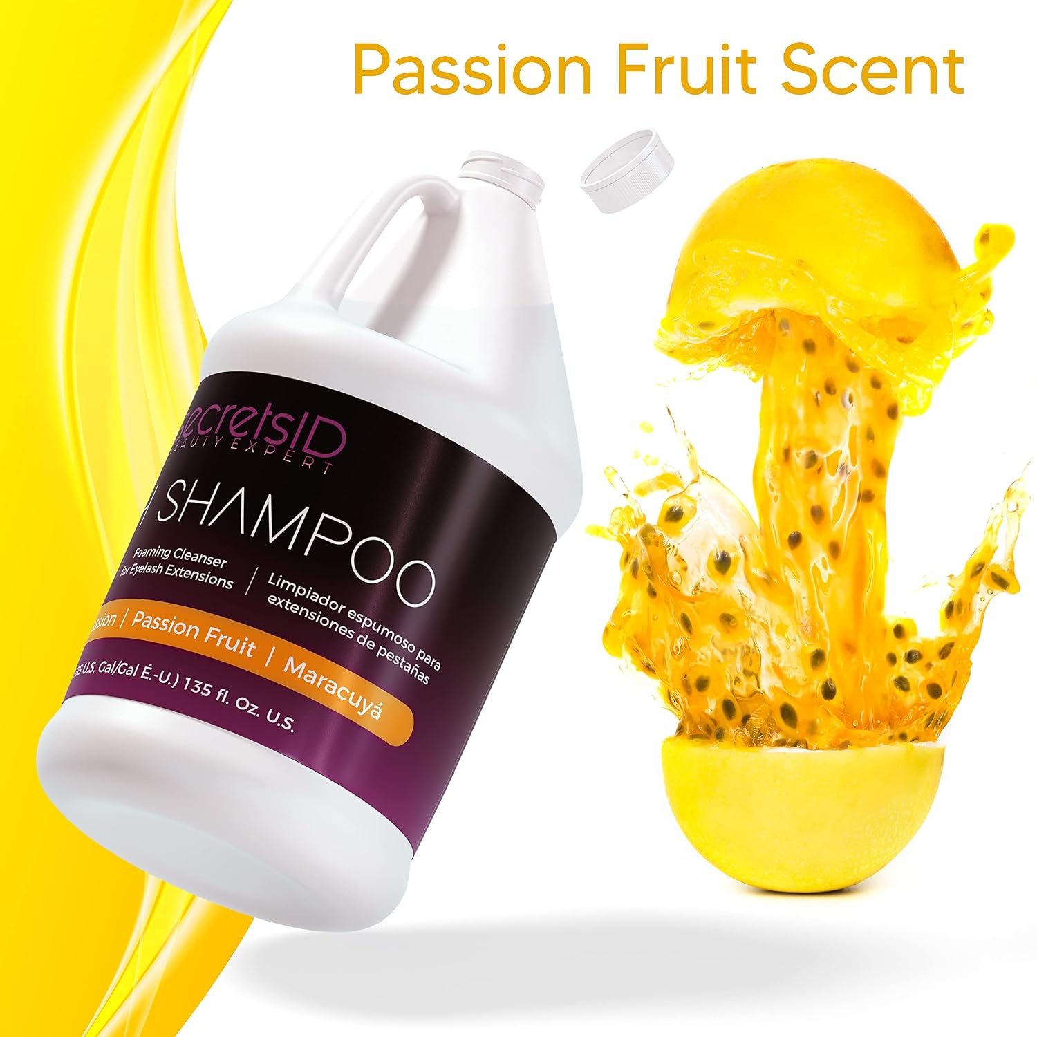 Lash Shampoo Bulk for Professional Lash Extension | 1 Gallon with 50 Lash Extension Aftercare Cards | Eyelid Foaming Cleanser | Salon Lash Cleanser for Face and Eye Makeup Remover (Passion Fruit)