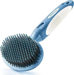 PoodlePet Round Bristle Pet Brush for Dogs & Cats - Soft Grooming Brush for Short/Long Hair, Sensitive Skin, Detangles Dander & Dirt (Blue)