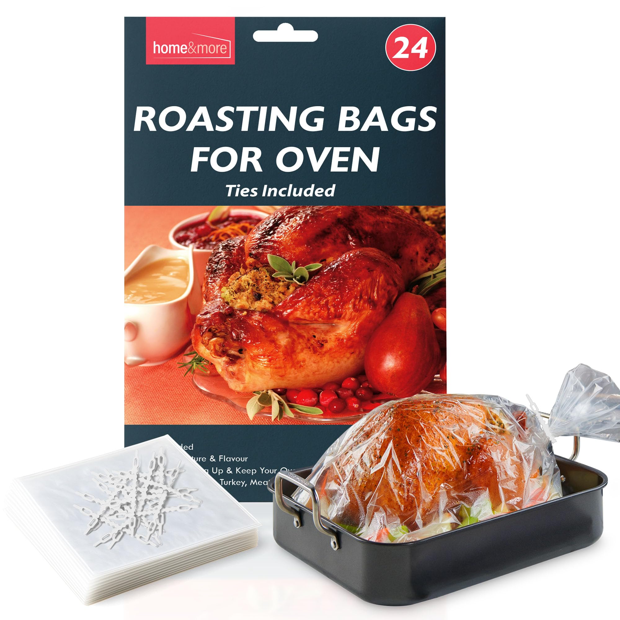 SOL 24pk Roasting Bags for Oven Ties Included - 38x25cm Multi-Purpose Cooking Bags for Chicken, Turkey, Meat & Fish - Oven-Safe Turkey Roasting Bags