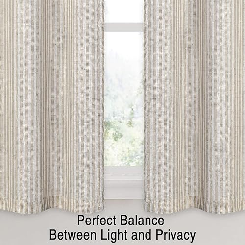 Miniatura 7 de CAROMIO Cortina de cocina de 27 x 24 pulgadas, cortinas de lino a rayas con bolsillo para barra de botón sólido a medida para sala de estar, baño,