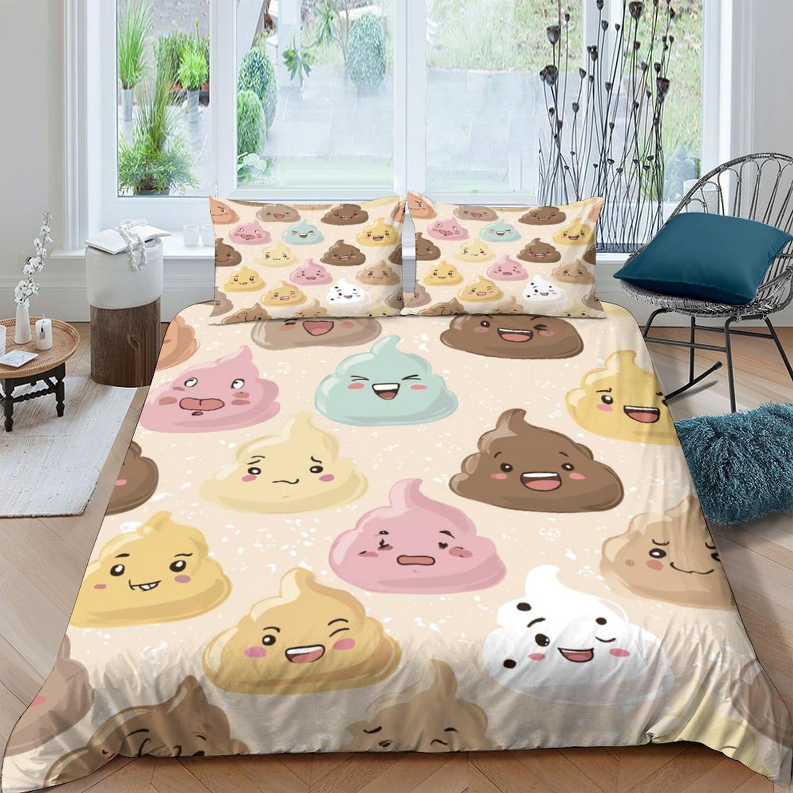 Ctjqhvkz Style-2 3D Printed Cute Cartoon Emoji Fitted Sheet Microfiber Fun Colorful Poop Pattern Mattress Cover For Bedroom Guest Room Decor Single（135X200cm）