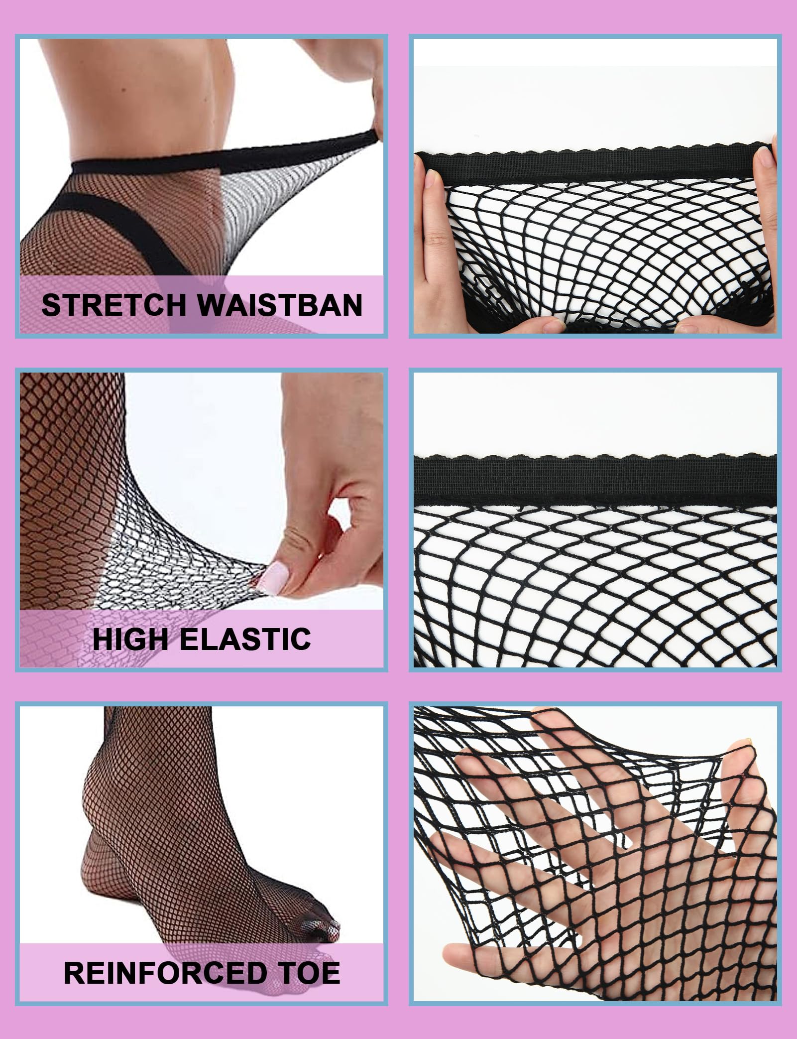 Buauty Plus Size Fishnet Stockings for Women - 3 Pairs Sexy Fishnets Tights, Halloween Fish Net Stockings,Gothic Clothes: Queen Black Large Mesh