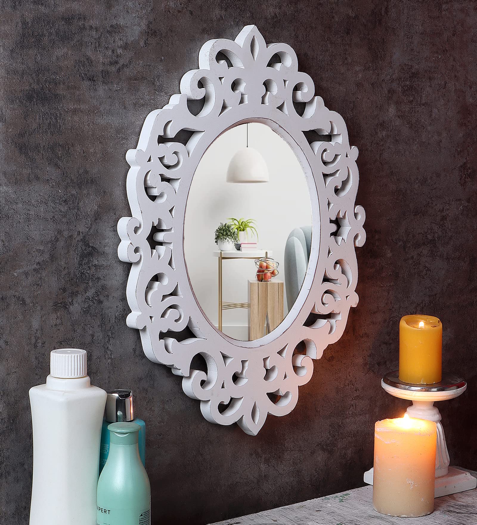 THE URBAN STORE Decorative & Hand Crafted Wooden Wall Mirror in Distressed White Finish (45 x 35 cm) W79H (B0BS1KXPLV) Amazon Price History, Amazon Price Tracker