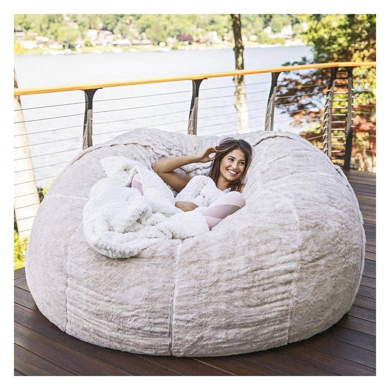 Pouf geant Chambre Classique en Fausse Fourrure, Poufs Poire Adulte XXL de Salon Intérieur et extérieur, Salon, Balcon, Jardin, Sac de Haricots (sans Remplissage)
