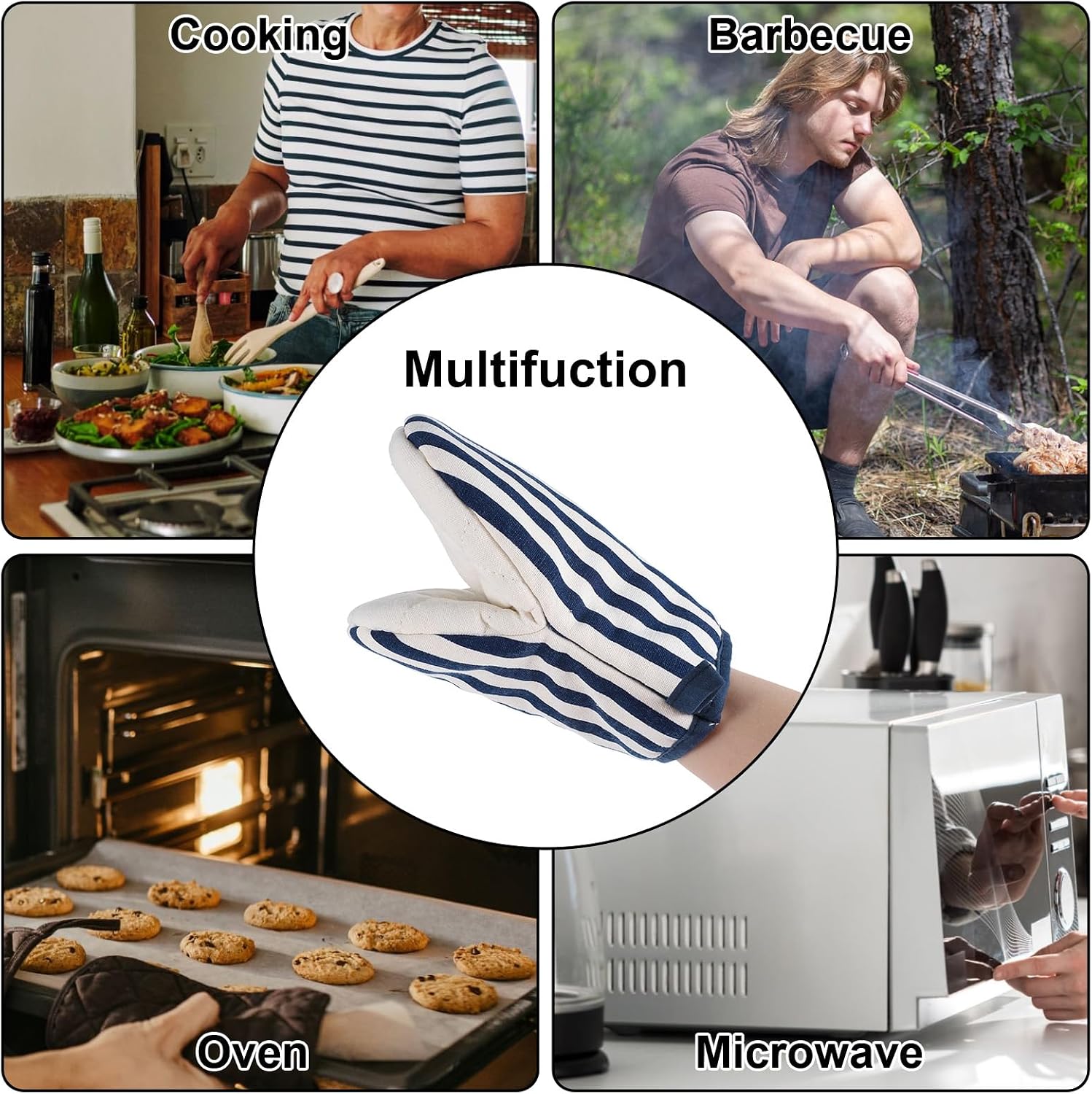 1 Pair Mini Oven Mitts, Kitchen Oven Mitts Heat Resistant with Hanging Loop, Heat Resistant 500°F Cotton Ovens Mitt for BBQ, Baking, Cooking and Grilling (Blue)
