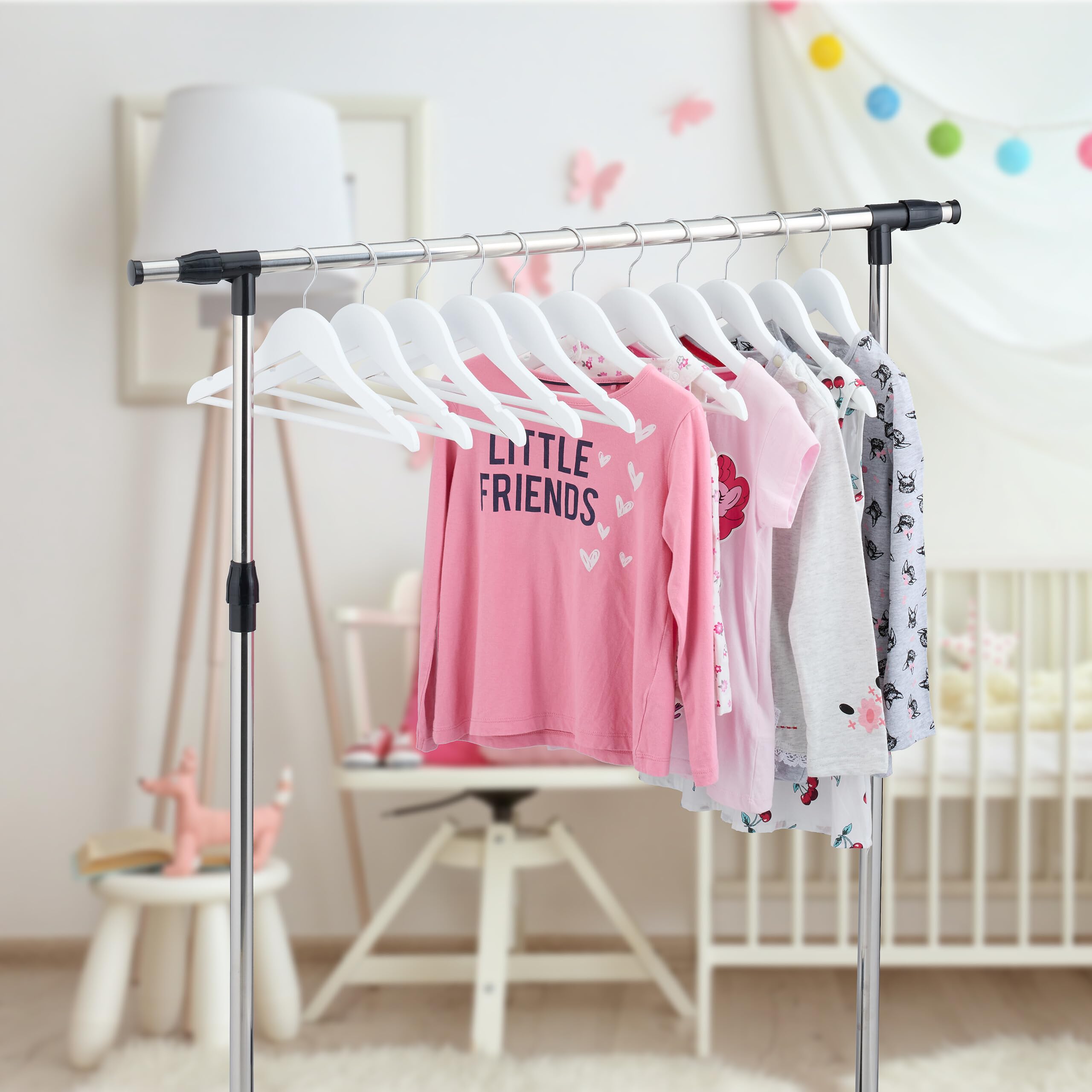 Relaxdays Cintres pour Enfants, Lot de 20 pièces, en Bois, Crochet pivotant, entretoise & encoches, Blanc