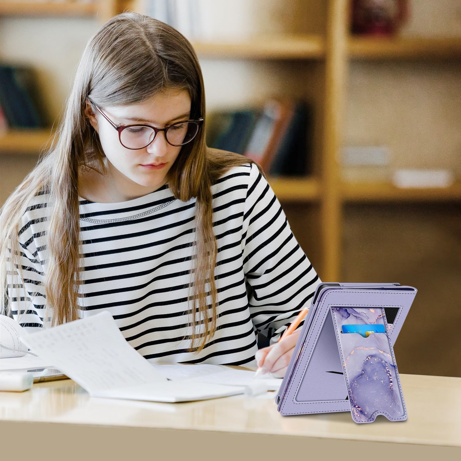 FINTIE Custodia Kobo Clara Colour 2024 Clara BW 2024 2E 2022 eReader Stand Cover Protettiva Case Card Slot Hand Strap Auto Sveglia Sonno Lilla Marble
