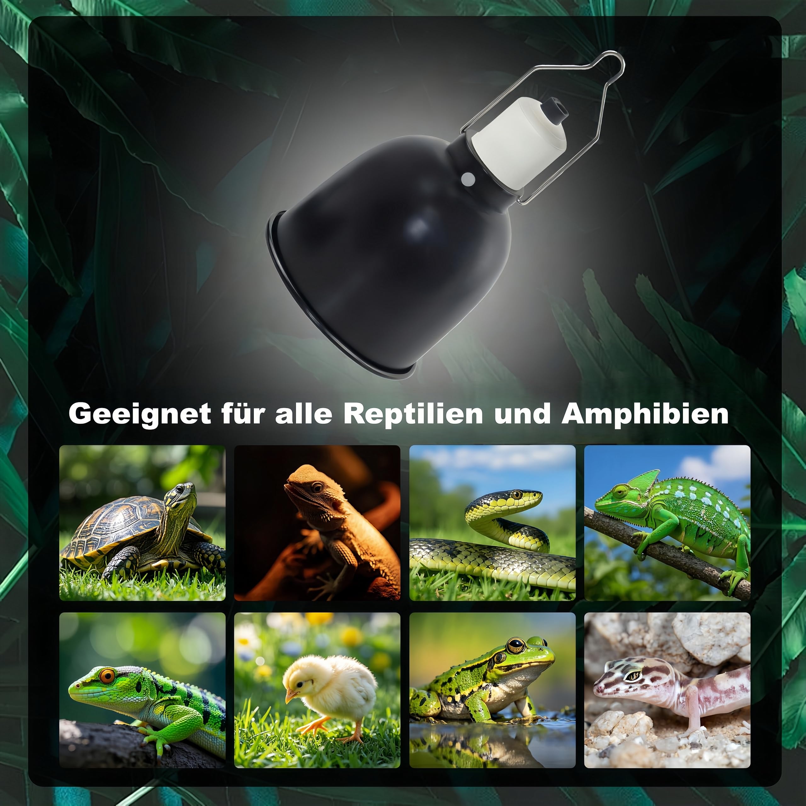 Terrarium Dome Lampenfassung Reptilien Wärmelampe, E27 Aluminium Reflektorlampe Wärmelampe 14cm, UVA UVB Lampe Terrarium für Schildkröte, Bartagame, Huhn, Hund