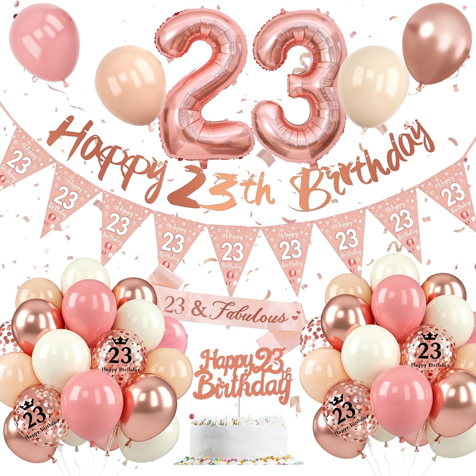 11th Birthday Decoration for Girls,11th Birthday Decoration with Retro Pink Rose Gold Balloons,Happy 11st Banner, Cake Topper, Number 11 Foil Balloons for Girls Party Decoration — image 1