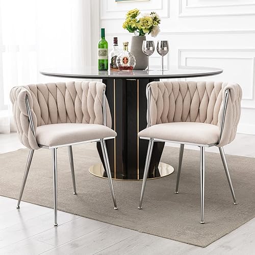 DUOMAY Modern Barrel - Juego de 2 sillas de comedor tapizadas de lino, silla auxiliar de maquillaje con respaldo, silla de ocio para sala de estar,