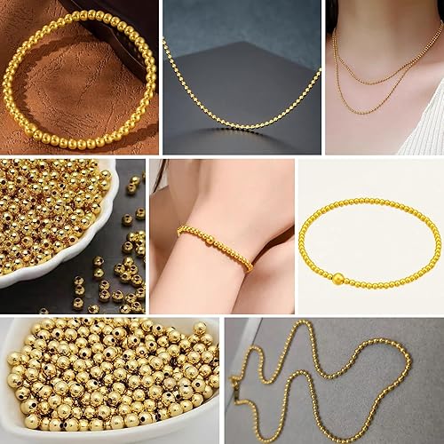Miniatura 6 de Cuentas de plata de ley 925 chapadas en oro de 18 quilates para hacer joyas, cuentas redondas lisas espaciadoras para hacer anillos, collares,