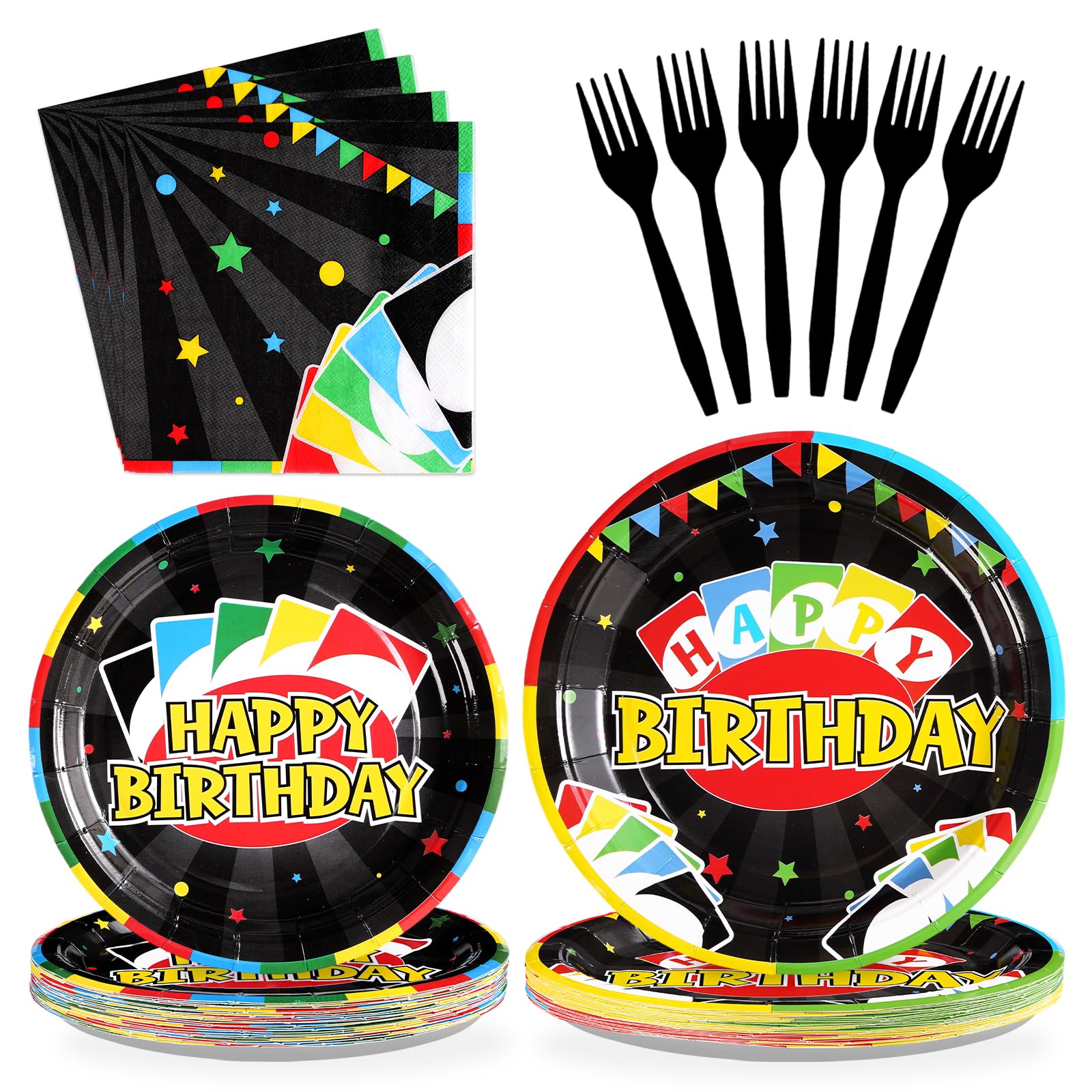 Grencian 96 Pcs Colorful Card Game Birthday Party Decorations, Serves 24
