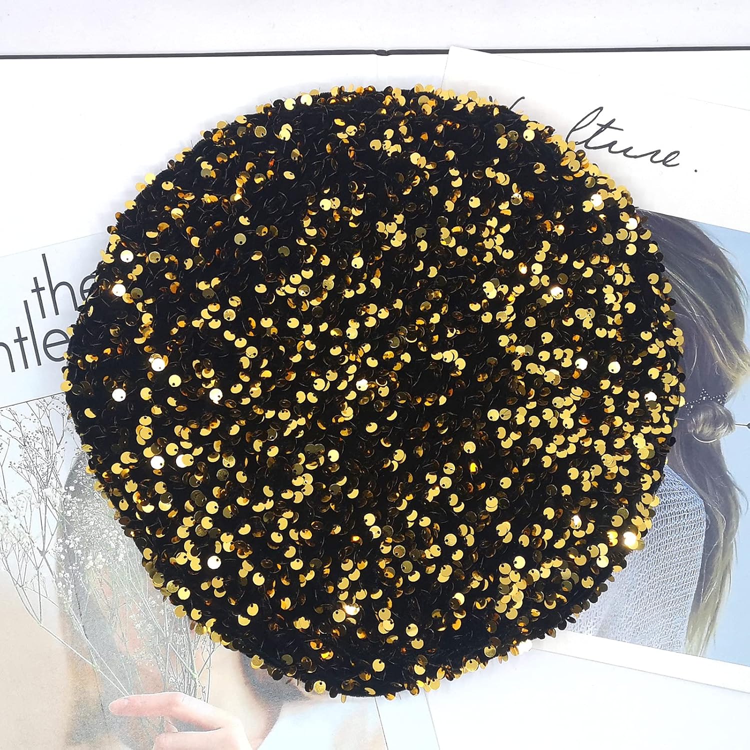 [GEEGVV] Bling Beret Hats for Women Sequin Paris Artist Cap Fashio