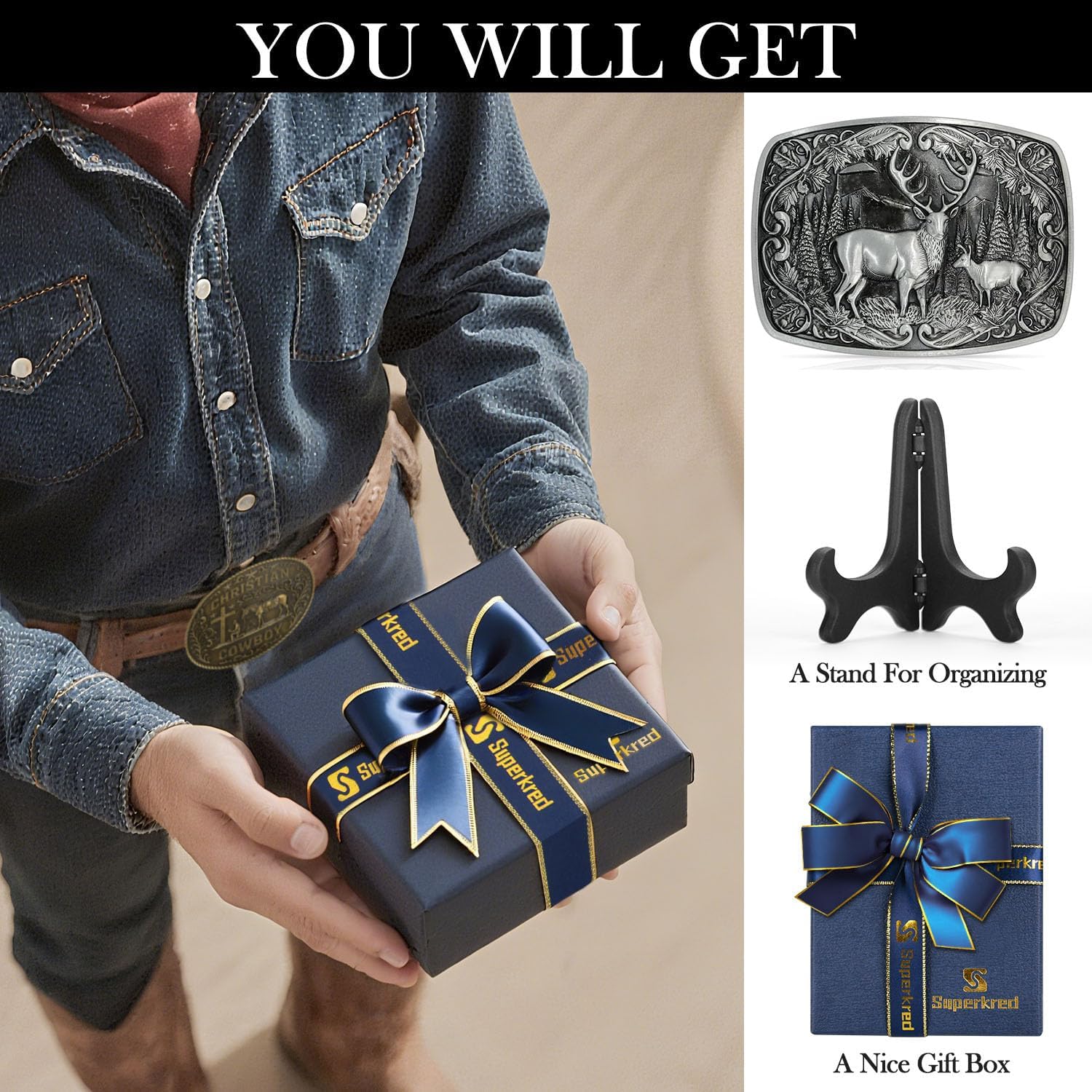 Superkred Western Belt Buckle for Men - Deer Belt Buckle Cowboy Belt Buckles Western BeltsBuckles for Men & Women Boys - Image 2