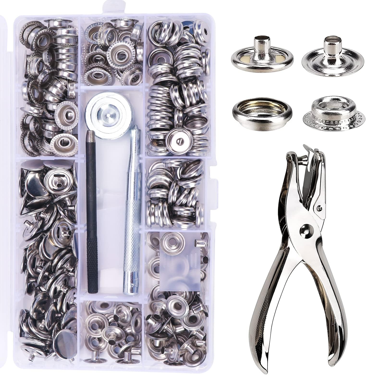 240 Piece 15mm Canvas Snap Kit, TwoWin Marine Grade Snap Fastener Stainless Steel Snap Buttons with Hole Punch and Setting Tools for Boat Cover, Sewing Leather Clothes, Jeans Wears, Bags (60 Set)