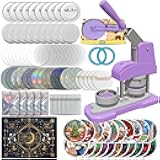 Button Maker Machine 58mm (2.25 inch), DIY Button Pin Maker Machine Comes with Free Button Parts, Circle Cutter, Cutting Board, Pattern Paper, Holographic Bags, Colored Film, and Protective Case